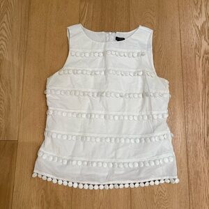 J.Crew White Sleeveless Top with Pom Pom Detailing
